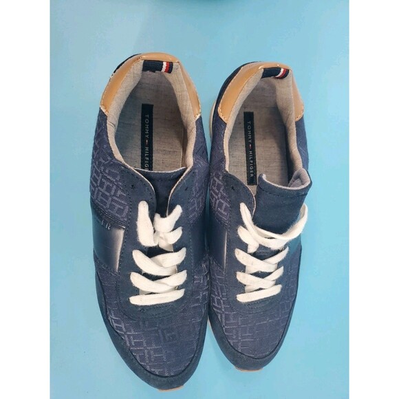 Tommy Hilfiger Sneaker 8.5 Womens Blue Monogram Lace Up Ankle Flat Shoe TWMADDIE - Picture 3 of 13